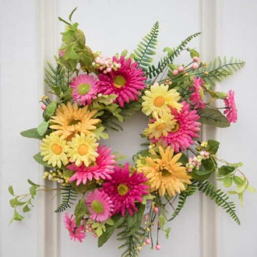 Pink + Yellow Daisy Wreath